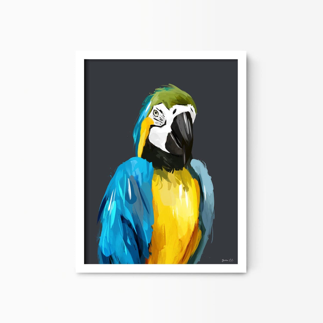 Green Lili 30x40cm (12x16") / White Frame Quirky Parrot Print