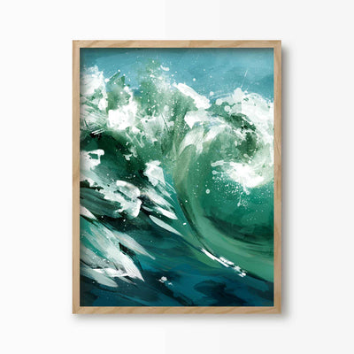 Green Lili 30x40cm (12x16") / Natural Frame Ride the Wave Ocean Art Print