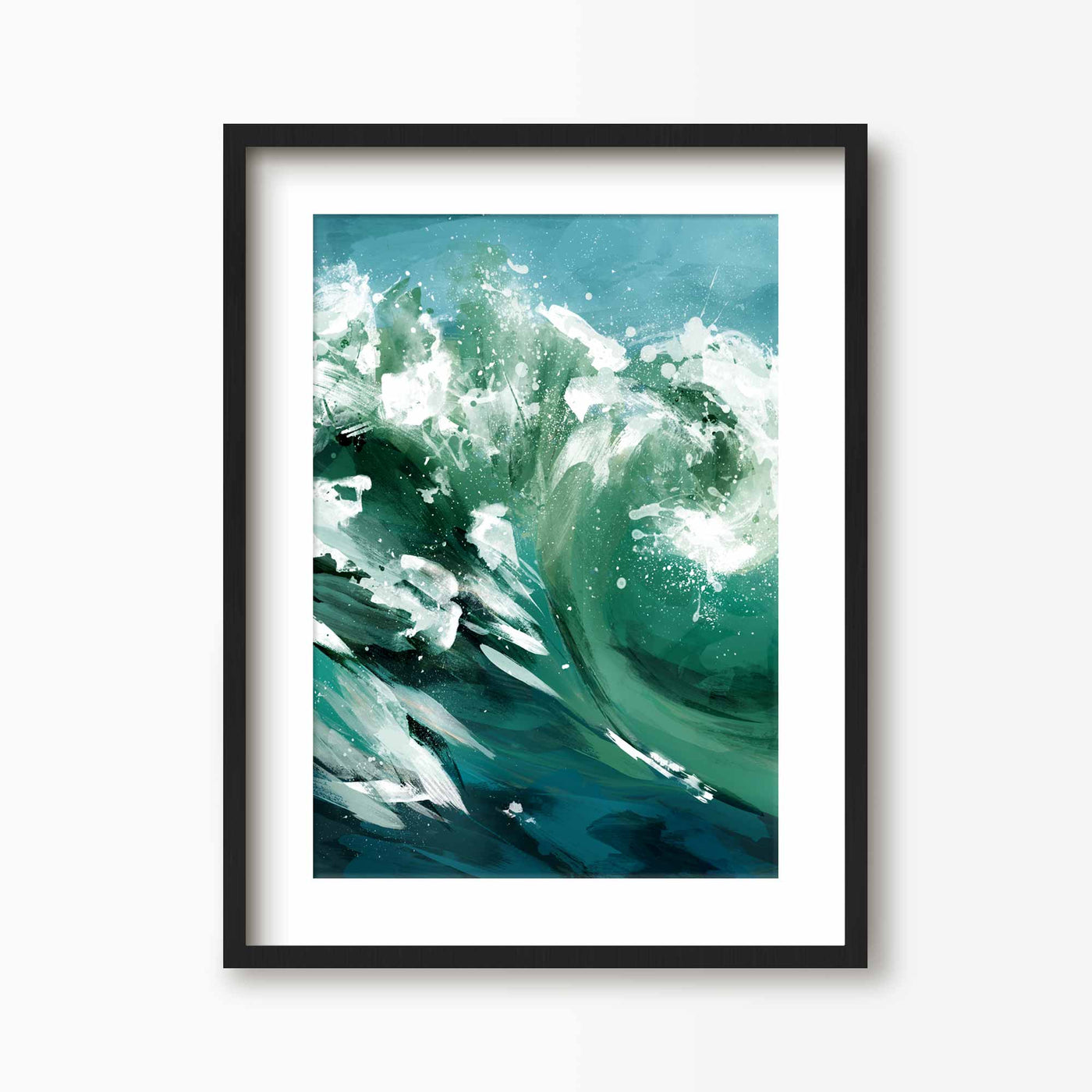 Green Lili 30x40cm (12x16") / Black Frame + Mount Ride the Wave Ocean Art Print