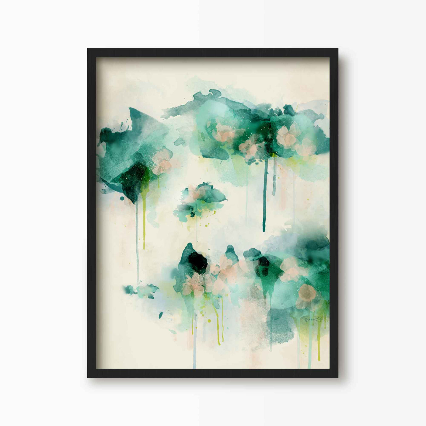 Green Lili 30x40cm (12x16") / Black Frame Spring Dream Abstract Floral Art Print