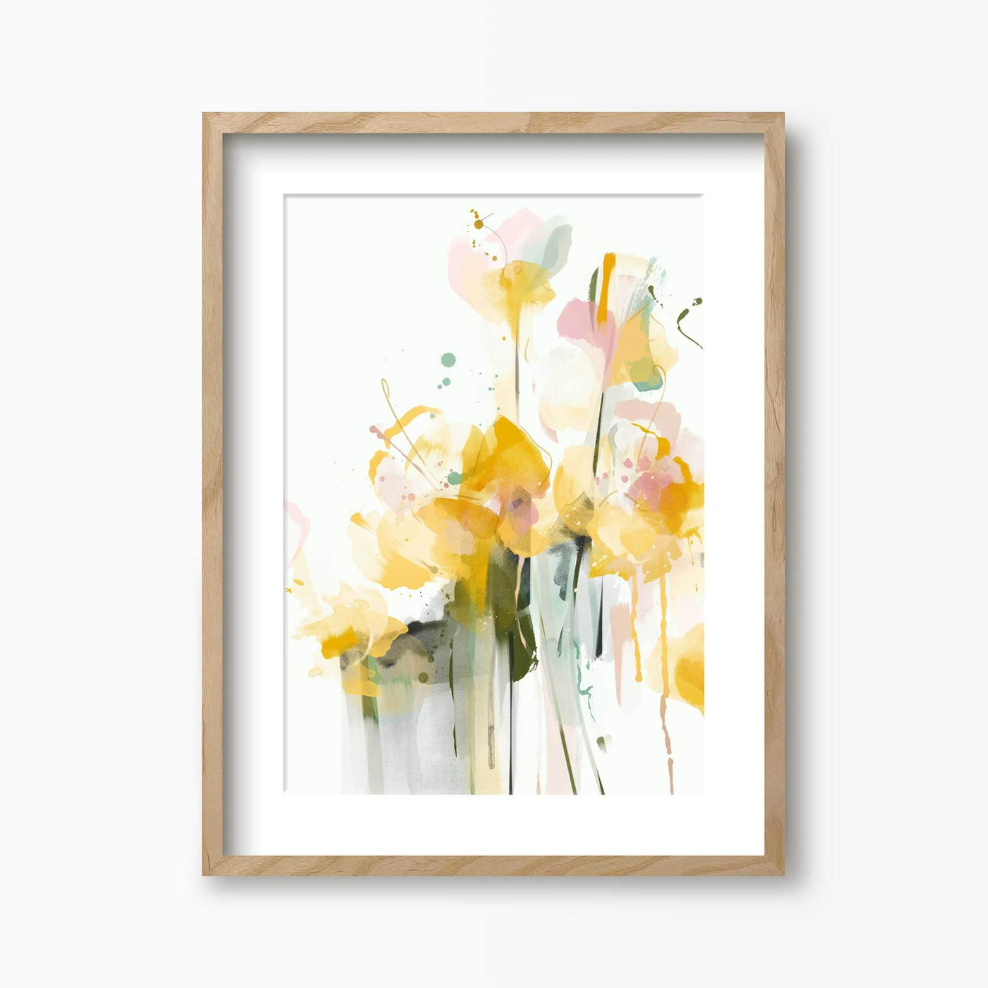 Green Lili 30x40cm (12x16") / Natural Frame + Mount Spring Yellow Abstract Floral Print