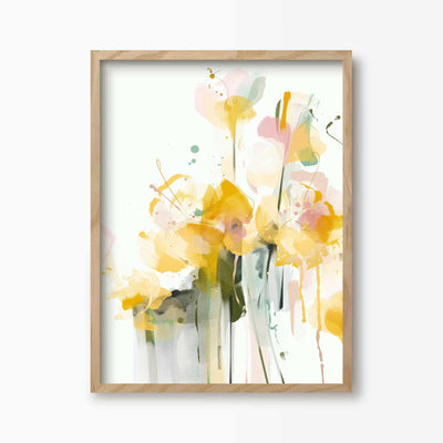 Green Lili 30x40cm (12x16") / Natural Frame Spring Yellow Abstract Floral Print
