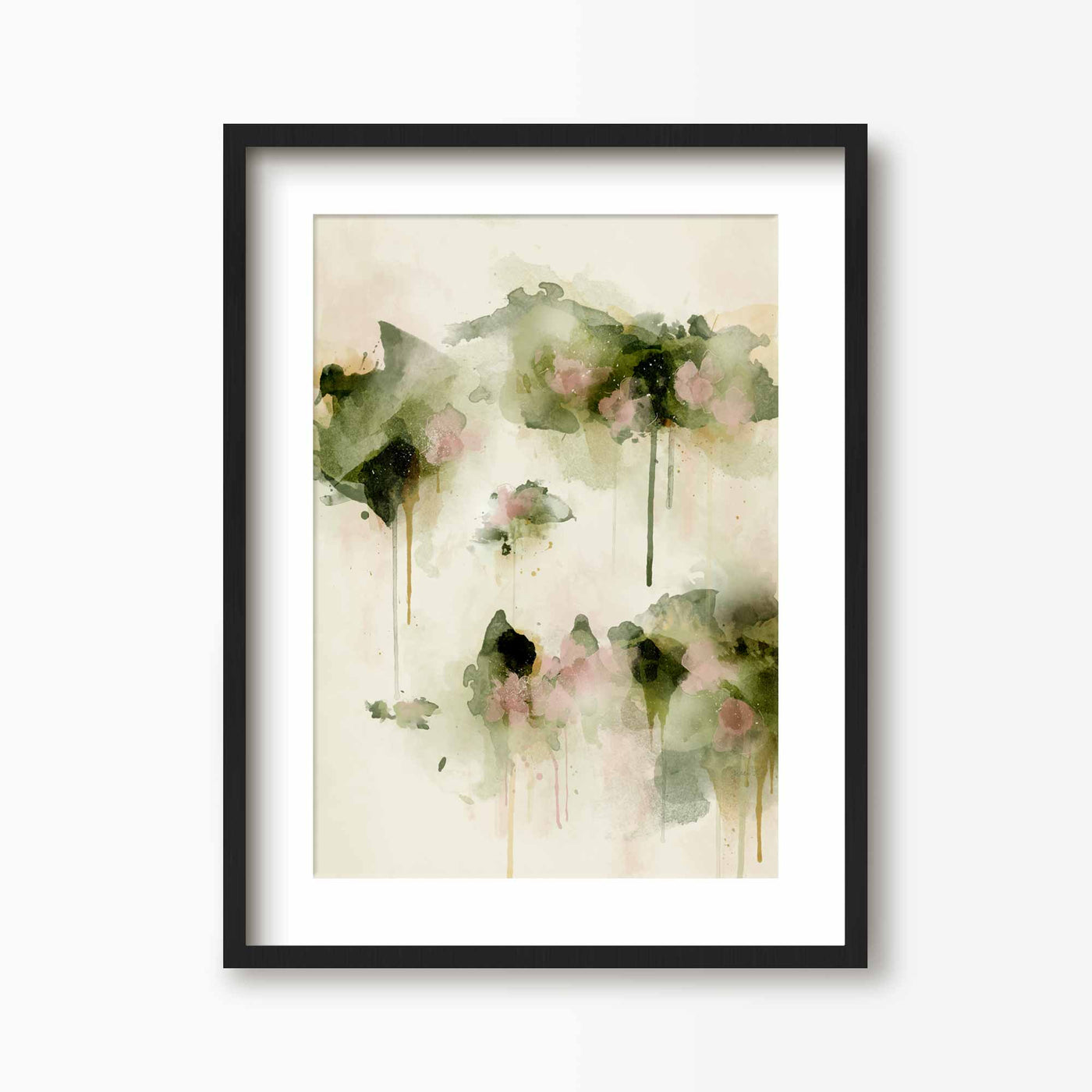 Green Lili 30x40cm (12x16") / Black Frame + Mount Summer Days Abstract Floral Print