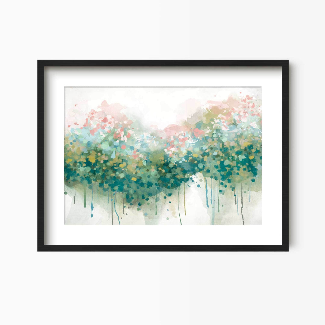 Green Lili 30x40cm (12x16") / Black Frame + Mount The Real Teal Abstract Floral Art Print