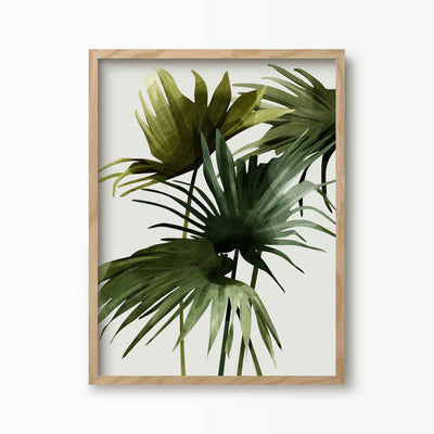 Green Lili 30x40cm (12x16") / Natural Frame Tropical Fan Palms Art Print