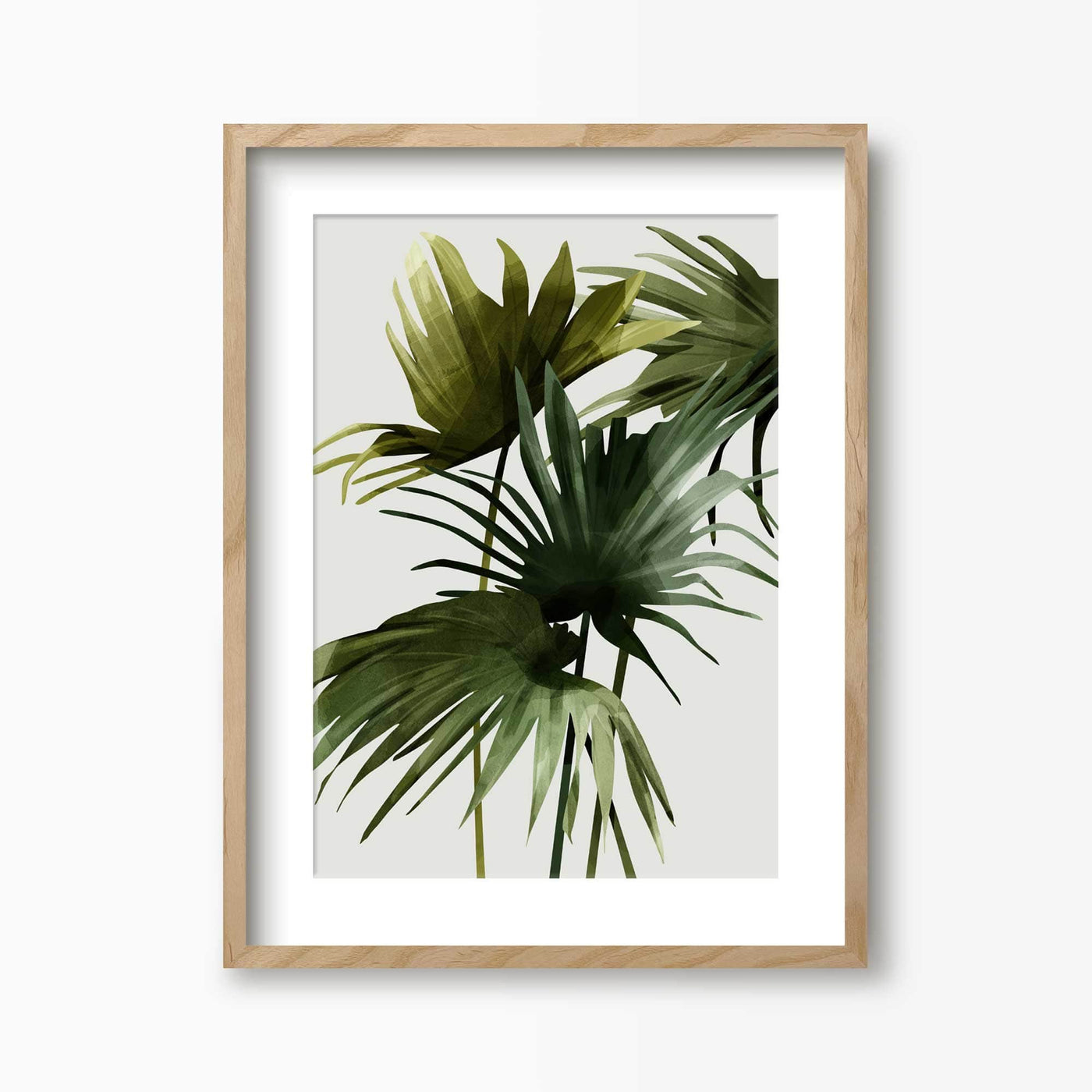 Green Lili 30x40cm (12x16") / Natural Frame + Mount Tropical Fan Palms Art Print