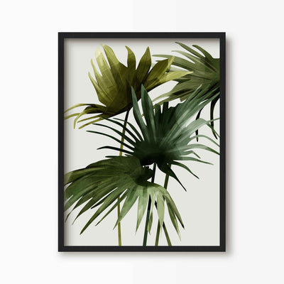 Green Lili 30x40cm (12x16") / Black Frame Tropical Fan Palms Art Print