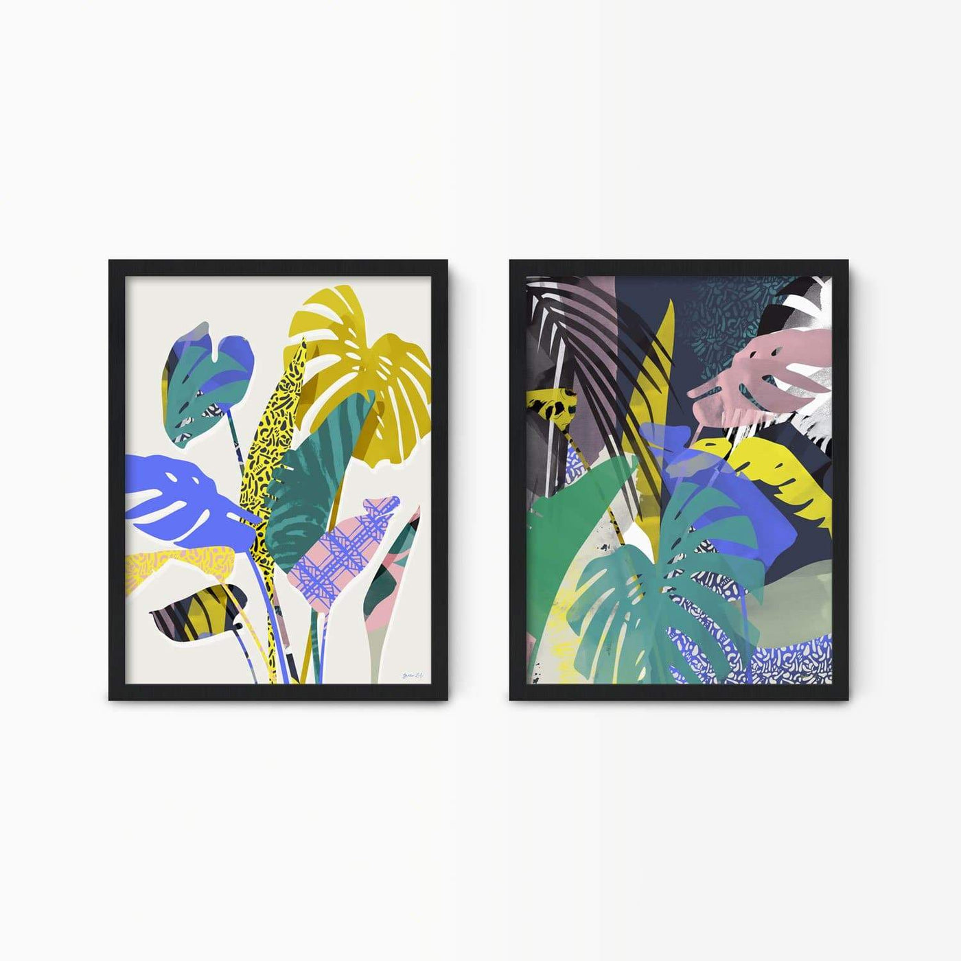 Green Lili 30x40cm (12x16") / Black Frame Tropical Palms Wall Art Set